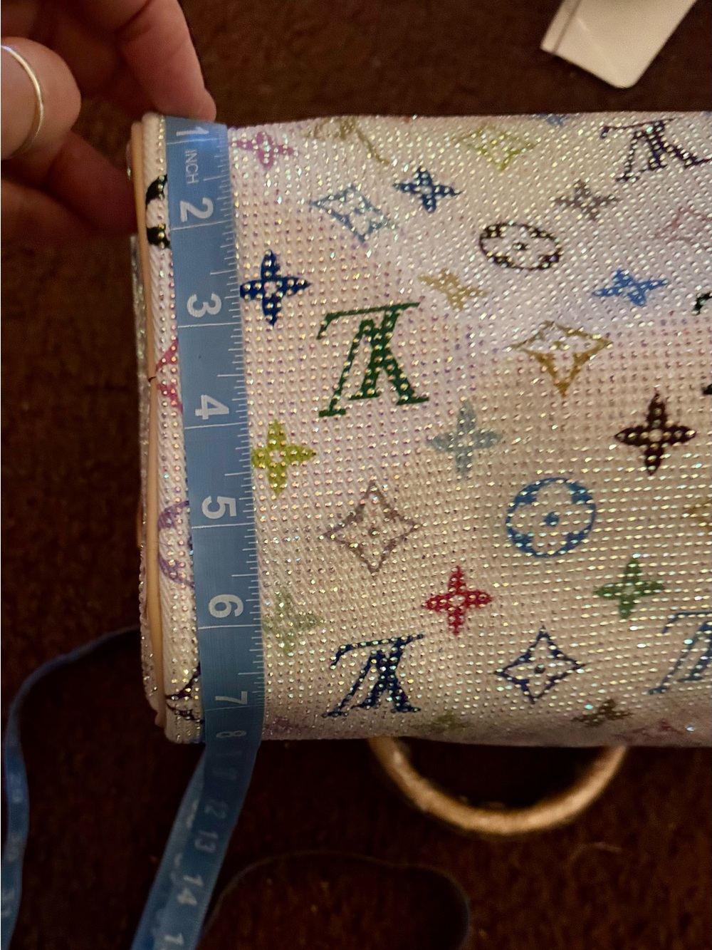 White Multicolor Canvas Satchel with Natural Leather Handles - Picture 10 of 11